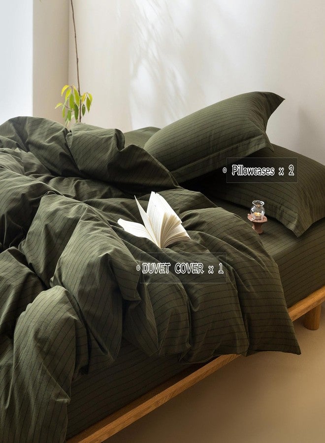 BDEAR Pinstripe Duvet Cover Queen Size 90in x 90in, Oeko Text Standard 100% Washed Cotton Duvet Cover with Zipper Closure and 2 Pillowcases, Stripe:Olive Green-Black - Image 3