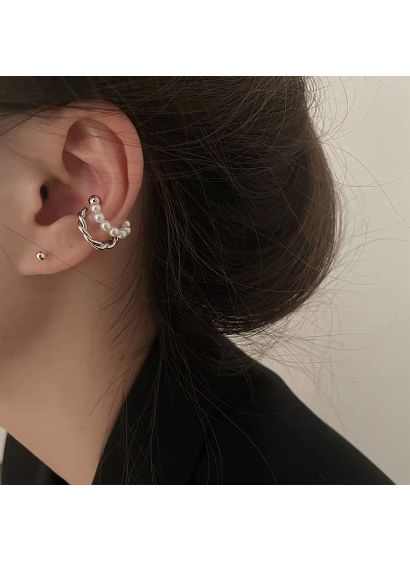 Generic French Vintage Pearl Ear Cuff Clip 2022 Auricular Clip (Silver) 