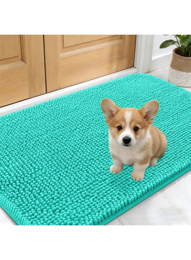 OLANLY Dog Door Mat for Muddy Paws 24x16, Absorbs Moisture and Dirt, Absorbent Non-Slip Washable Doormat, Quick Dry Chenille Mud Mat for Dogs, Entry Indoor Entryway Carpet for Inside Floor, Teal - Image 1