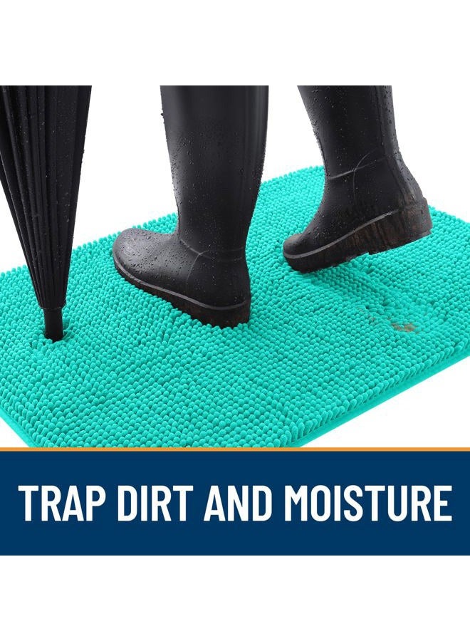 OLANLY Dog Door Mat for Muddy Paws 24x16, Absorbs Moisture and Dirt, Absorbent Non-Slip Washable Doormat, Quick Dry Chenille Mud Mat for Dogs, Entry Indoor Entryway Carpet for Inside Floor, Teal - Image 2