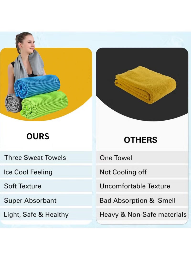 روك بو مناشف تبريد الصالة الرياضية (3 عبوات) منشفة عرق الجليد الإحساس بقطعة قماش ستوكات سريعة الجفاف لليوجا رياضة الصالة الرياضية تمرين اللياقة البدنية الجري السباحة التخييم الجولف كرة القدم الرياضة الخارجية (100x30cm) - Image 2