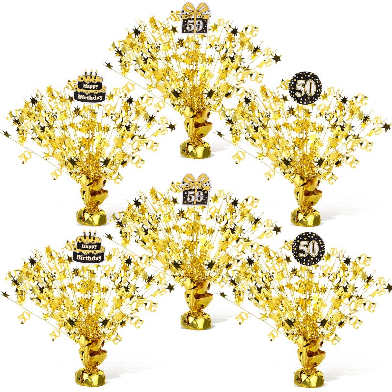 Soaoo 6 Pcs 50th Birthday Spray Centerpiece Gold Metallic Glitter Foil for Party Table Centerpiece with Different Cards N'burst for 50th Birthday Party Decoration - Image 1
