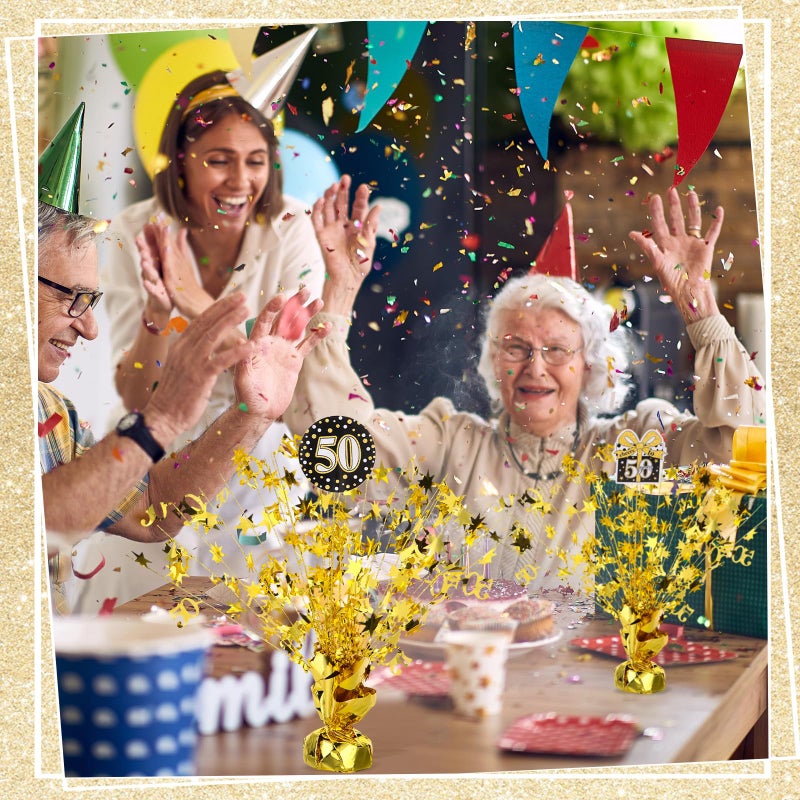 Soaoo 6 Pcs 50th Birthday Spray Centerpiece Gold Metallic Glitter Foil for Party Table Centerpiece with Different Cards N'burst for 50th Birthday Party Decoration - Image 2