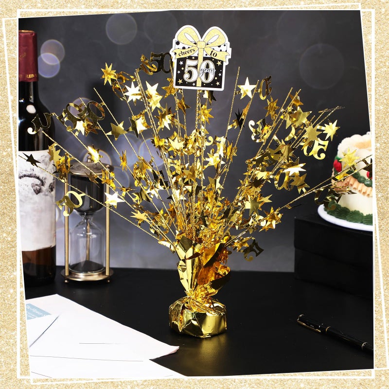 Soaoo 6 Pcs 50th Birthday Spray Centerpiece Gold Metallic Glitter Foil for Party Table Centerpiece with Different Cards N'burst for 50th Birthday Party Decoration - Image 4
