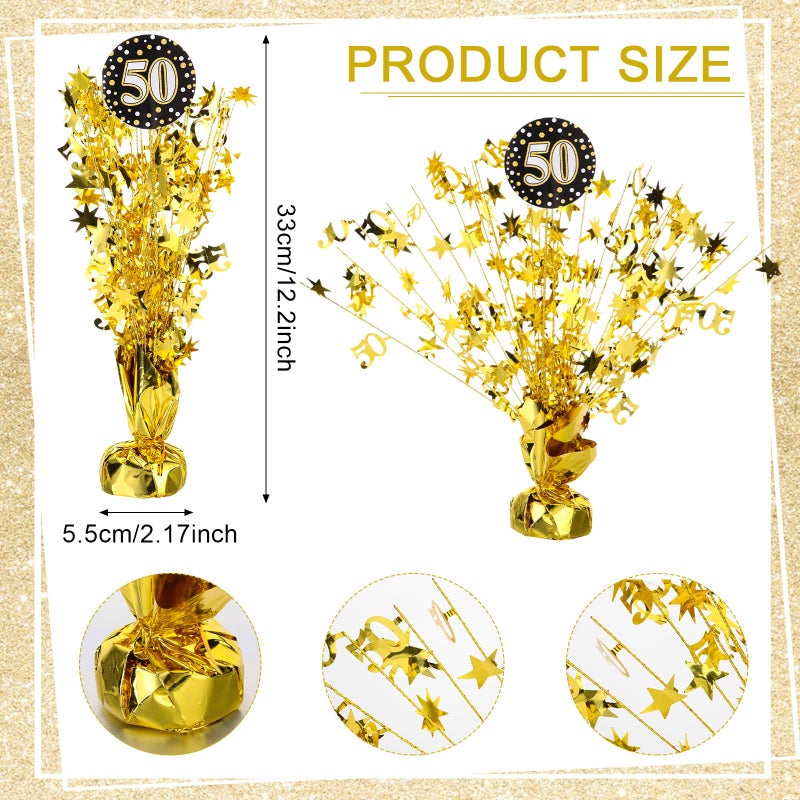 Soaoo 6 Pcs 50th Birthday Spray Centerpiece Gold Metallic Glitter Foil for Party Table Centerpiece with Different Cards N'burst for 50th Birthday Party Decoration - Image 3