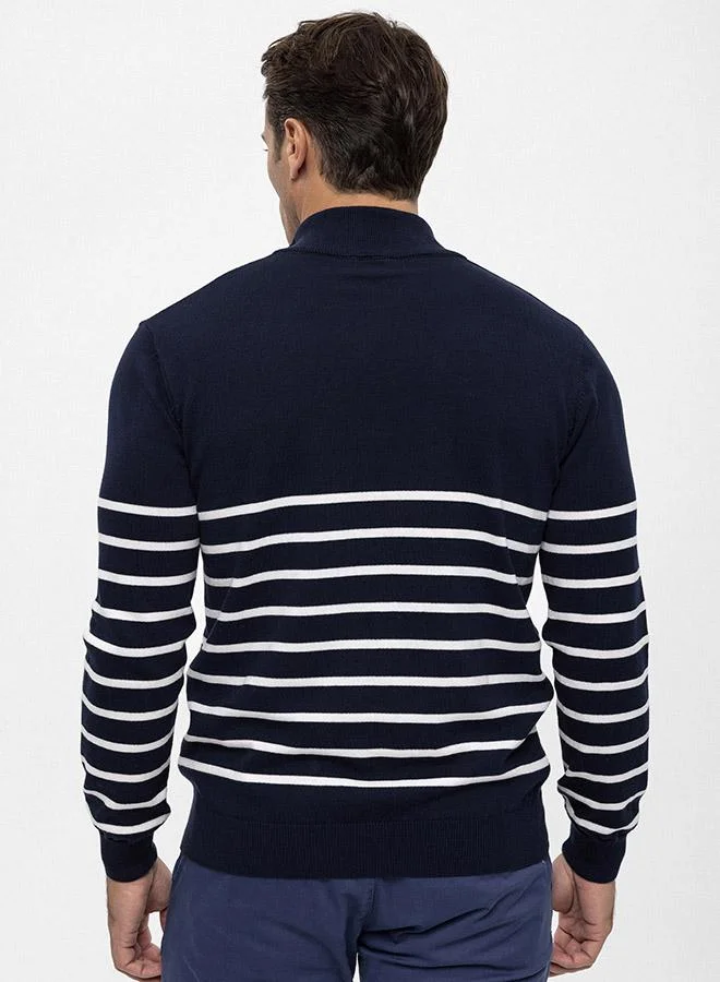 FELIX HARDY Navy Half Zipper Striped Pullover for Men | Best Price UAE