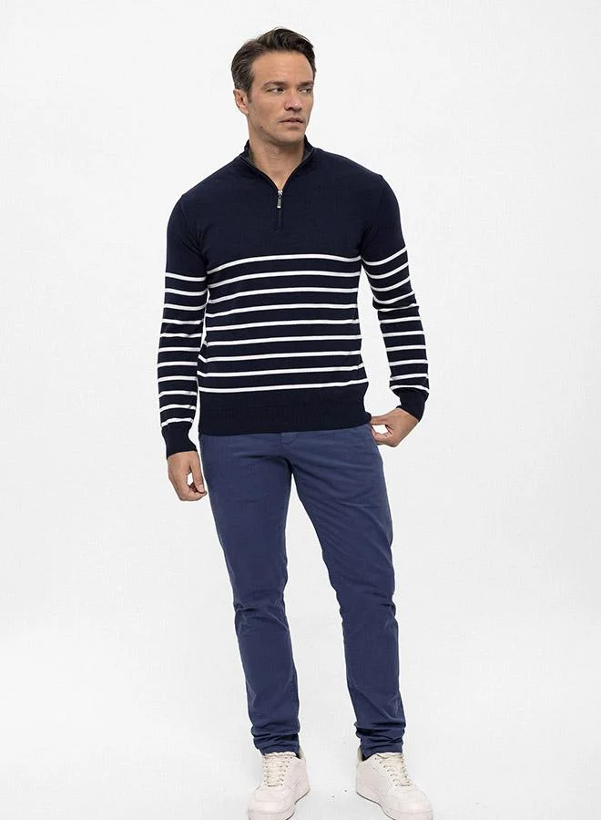 FELIX HARDY Navy Half Zipper Striped Pullover for Men | Best Price UAE
