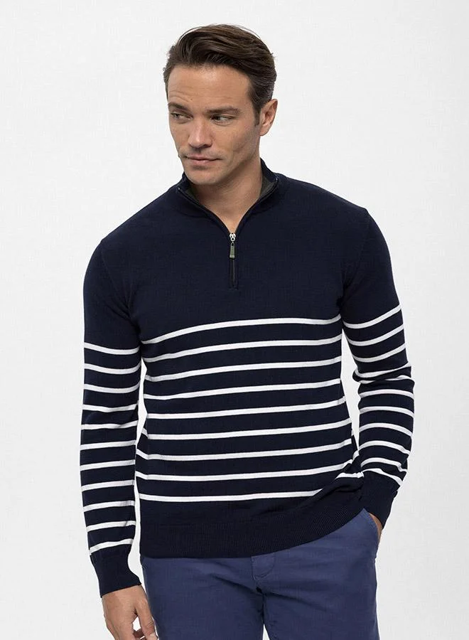 FELIX HARDY Half Zipper Striped Pullover