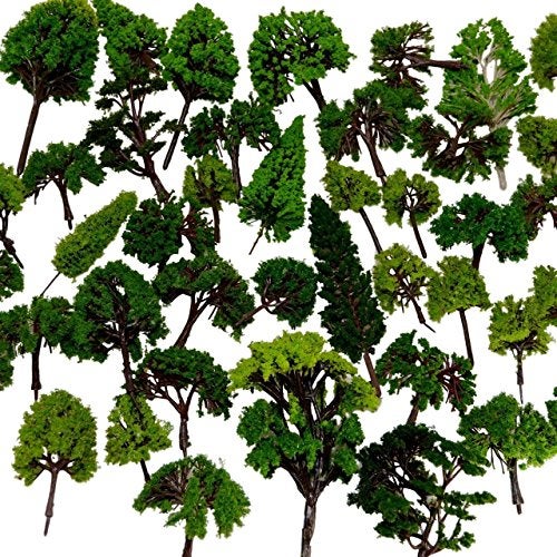 NW BAENRCY 32pcs 0.79-6.30inch Mixed Model Trees Accessories Model Train Scenery Architecture Trees Model Scenery with No Stands(All Green) - Image 1