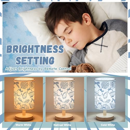 Glooglitter Summer Blue Ocean Table Lamp 3 Colors Dimmable Lights Beach Room Bedroom Sea Decor 9.72 x 5.12 Inch Beach Bedroom Lamps Starfish Conch Seashell Bedside Night Light for Desk Birthday Gifts - Image 3