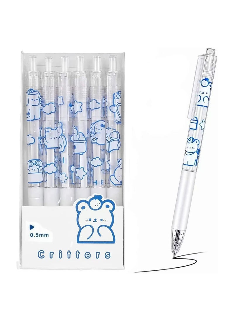 Y&D Gel Pens, 6Pcs Cute Pens Black Ink Retractable 0.5mm Cartoon Pen Pretty Nice Kawaii Office School Supplies Gifts for Kids Girls Boys Women Fun Journaling  - Image 1