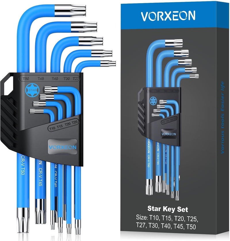 9 Pieces Allen Key Set Torx T10-T50 Allen Key Set Cr-V Steel & S2 Steel Folding Holder & Colour Coding for Repair of Bicycle Car Motorcycle DIY - Image 1