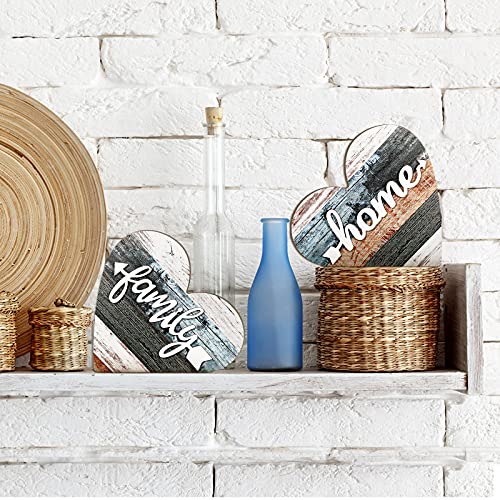 Jetec 2 Pcs Rustic Table Decorations for Living Room Home Farmhouse Table Centerpieces Small Love Wooden Heart Decor for Dining Room Shelf Housewarming Gifts New House Decoration(Simple Style) - Image 5