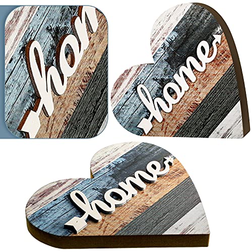 Jetec 2 Pcs Rustic Table Decorations for Living Room Home Farmhouse Table Centerpieces Small Love Wooden Heart Decor for Dining Room Shelf Housewarming Gifts New House Decoration(Simple Style) - Image 4