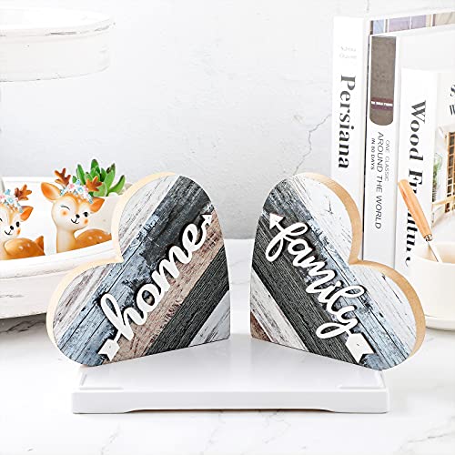 Jetec 2 Pcs Rustic Table Decorations for Living Room Home Farmhouse Table Centerpieces Small Love Wooden Heart Decor for Dining Room Shelf Housewarming Gifts New House Decoration(Simple Style) - Image 2