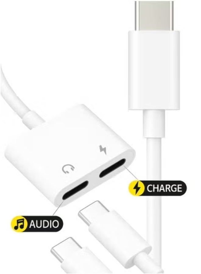 محول Type-C إلى صوت + شحن – يدعم 36W – تشغيل واستماع بنفس الوقت بدون مشاكل (لون  أبيض وأسود) - Image 2