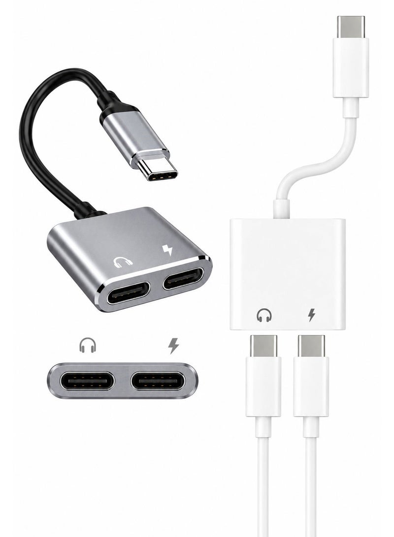 محول Type-C إلى صوت + شحن – يدعم 36W – تشغيل واستماع بنفس الوقت بدون مشاكل (لون  أبيض وأسود) - Image 1