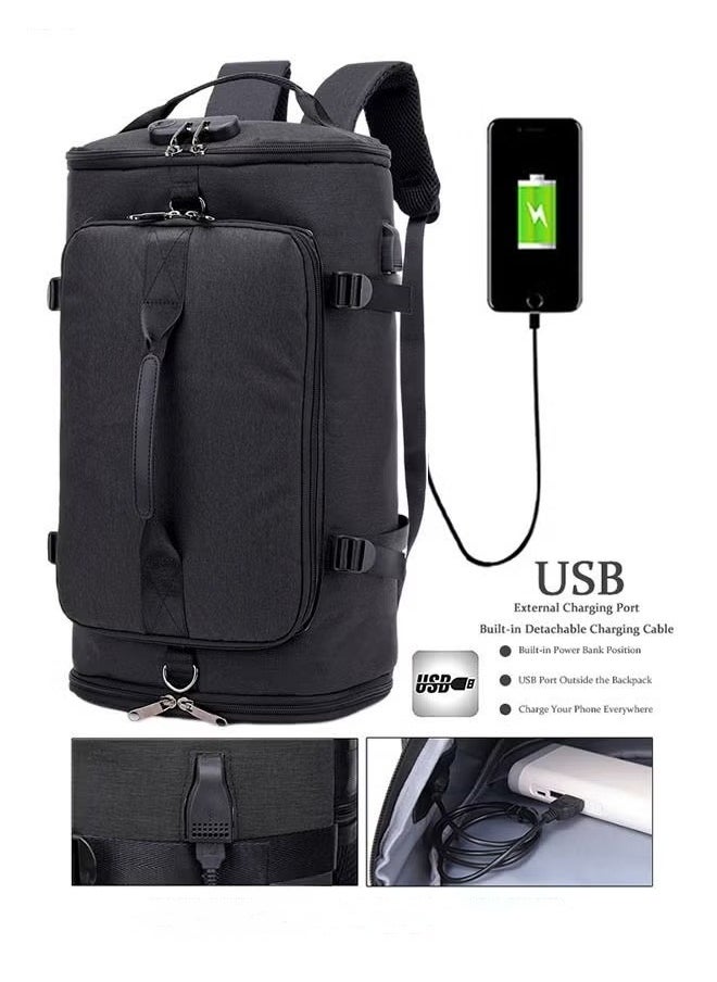 MIXDE - Anti theft Duffel Bag Independent Shoe Warehouse Backpack for Men Outdoor Travel Sports Gym Black - Image 1