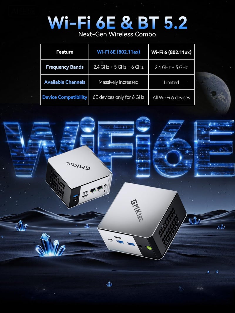 GMKtec جهاز كمبيوتر صغير GMKtec Mini PC AMD Ryzen 5 PRO 6650H (6C/12T 4.50Ghz) مع LAN مزدوج 2.5GbE 16GB DDR5 1TB NVME SSD Oculink، USB4، HDMI، USB-C - Image 5