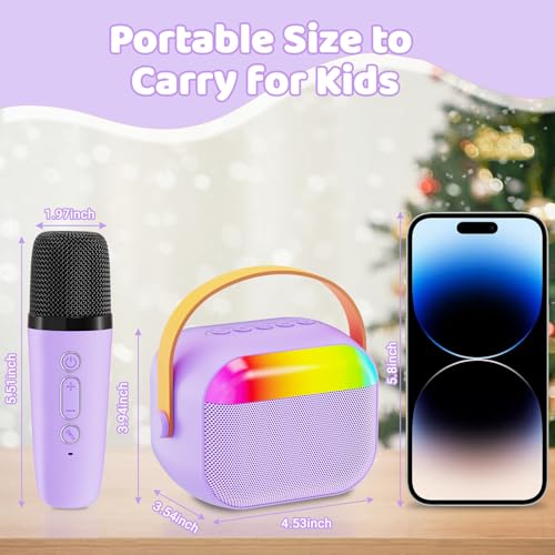 FunMission Karaoke Machine for Kids with Memory Card Portable Bluetooth Speaker with 2 Wireless Microphones Kids Microphone for 4 5 6 7 8 9 10 Years Old Christmas Birthday Present for GirlsPurple - Image 5