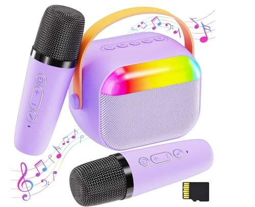 FunMission Karaoke Machine for Kids with Memory Card Portable Bluetooth Speaker with 2 Wireless Microphones Kids Microphone for 4 5 6 7 8 9 10 Years Old Christmas Birthday Present for GirlsPurple - Image 1