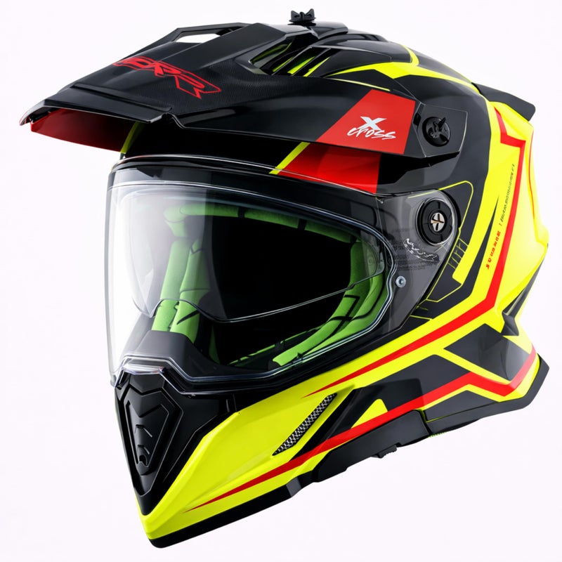 Axor X-Cross Flagstaff ISI ECE and DOT Certified Premium Off-Road Full Face Helmet with Pinlock Fitted Dual Visors and Stylish Peak-Neon Yellow Black-XL - Image 2
