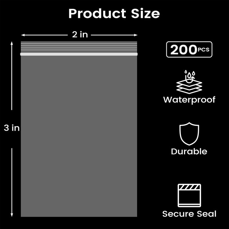 Bonison 2x3 Inch Clear Reclosable Bags 200 Pack, 2 Mil Small Zip Bags for Jewelry, Pills, Beads, Craft Supplies, Small Parts, Resealable Plastic Baggies for Samples, Earrings, Seeds & Daily Storage - Image 2
