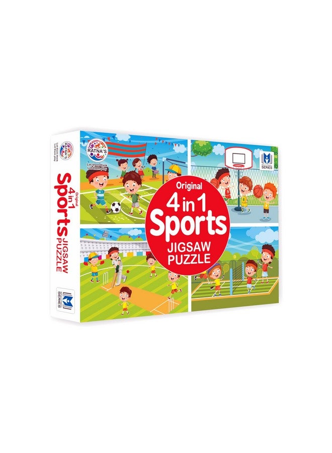 راتاناز أحجية الصور المقطوعة الرياضية الأصلية ٤ في ١ من راتنا للأطفال - مجموعة من ٤ أحجيات، ٣٥ قطعة لألعاب مثل الكريكيت وكرة القدم وكرة السلة والتنس | لعبة تعليمية | دليل الألغاز متضمن | للأعمار من ٣ سنوات فما فوق - Image 1