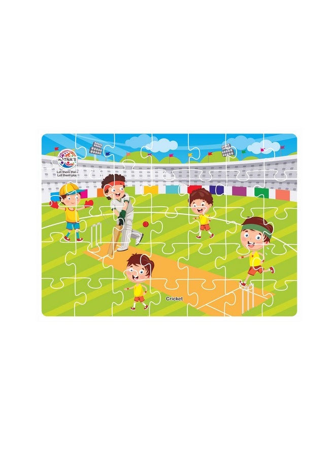 راتاناز أحجية الصور المقطوعة الرياضية الأصلية ٤ في ١ من راتنا للأطفال - مجموعة من ٤ أحجيات، ٣٥ قطعة لألعاب مثل الكريكيت وكرة القدم وكرة السلة والتنس | لعبة تعليمية | دليل الألغاز متضمن | للأعمار من ٣ سنوات فما فوق - Image 2