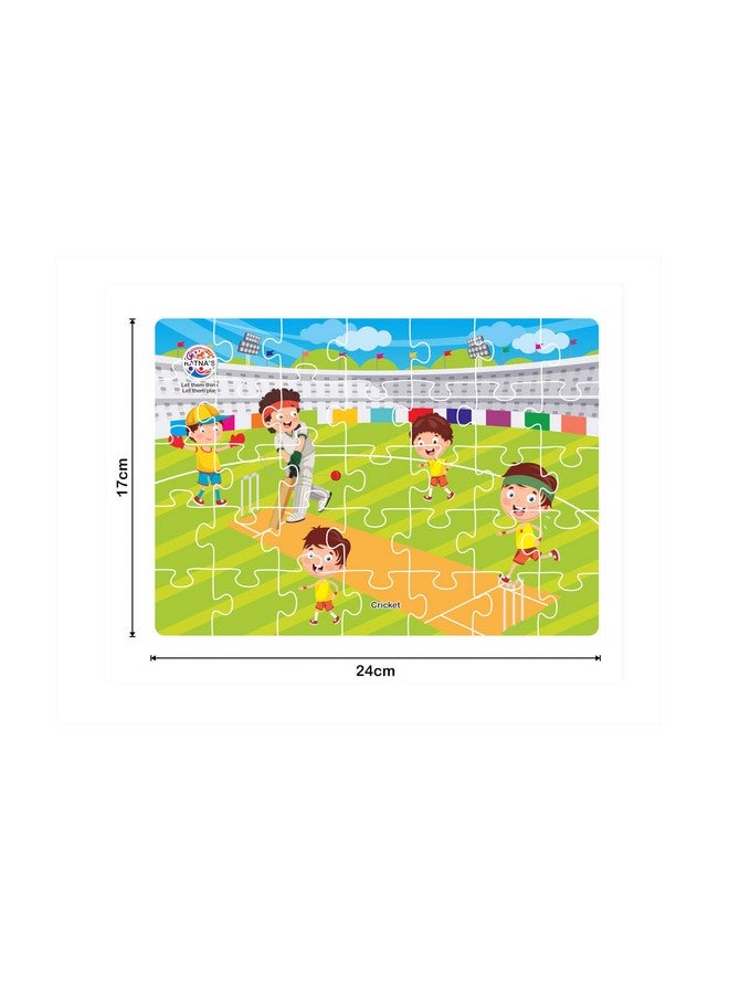 راتاناز أحجية الصور المقطوعة الرياضية الأصلية ٤ في ١ من راتنا للأطفال - مجموعة من ٤ أحجيات، ٣٥ قطعة لألعاب مثل الكريكيت وكرة القدم وكرة السلة والتنس | لعبة تعليمية | دليل الألغاز متضمن | للأعمار من ٣ سنوات فما فوق - Image 4