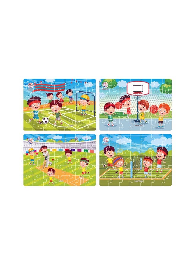 راتاناز أحجية الصور المقطوعة الرياضية الأصلية ٤ في ١ من راتنا للأطفال - مجموعة من ٤ أحجيات، ٣٥ قطعة لألعاب مثل الكريكيت وكرة القدم وكرة السلة والتنس | لعبة تعليمية | دليل الألغاز متضمن | للأعمار من ٣ سنوات فما فوق - Image 3