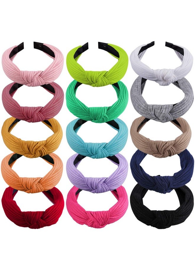 SIQUK 15 Pieces Top Knot Headband Turban Headbands With Cross Knot Wide Cloth Knotted Headbands For Womem And Girls  - Image 2