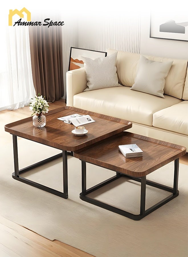 Ammar Space Nesting Coffee Table Set of 2 Modern Sofa Coffee Table Stackable Side Table Coffee Tables for Living Room Tables Easy Assembly Wooden Center Table - Image 1