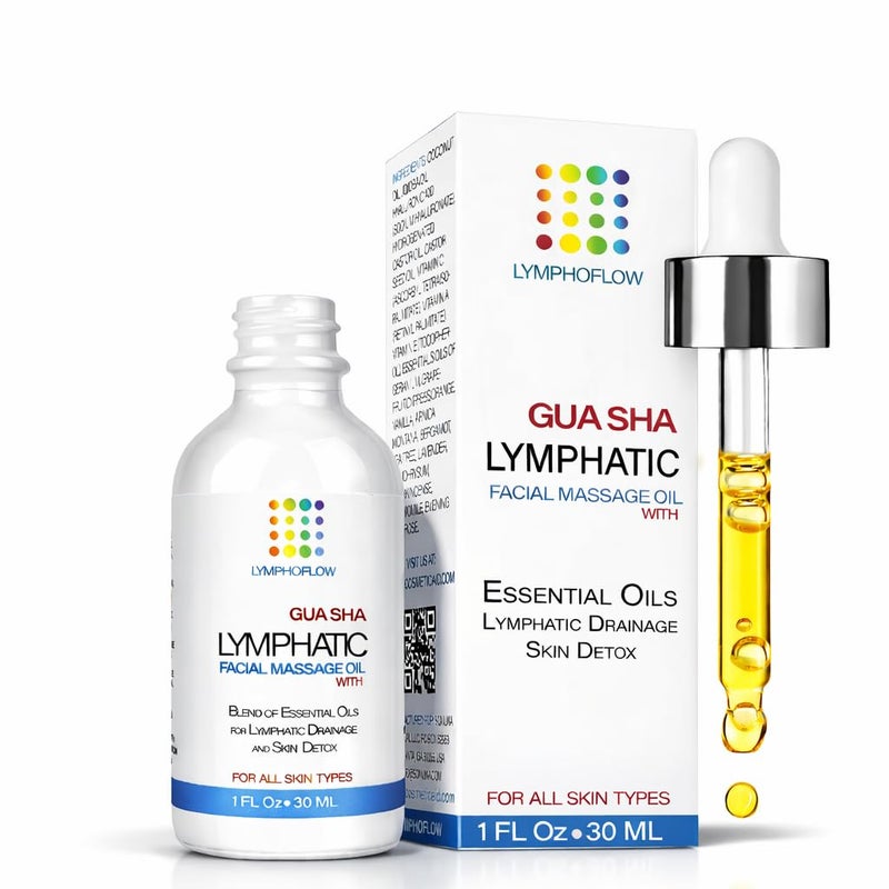 Bruizex Lymphatic Drainage Oil for Face & Neck Massage, Coconut & Jojoba Oil for Skin Facial Oil for Gua Sha or Jade Roller, Boosted with Vitamins E & C, Hyaluronic Acid & Retinol - 1 Fl Oz - Image 1