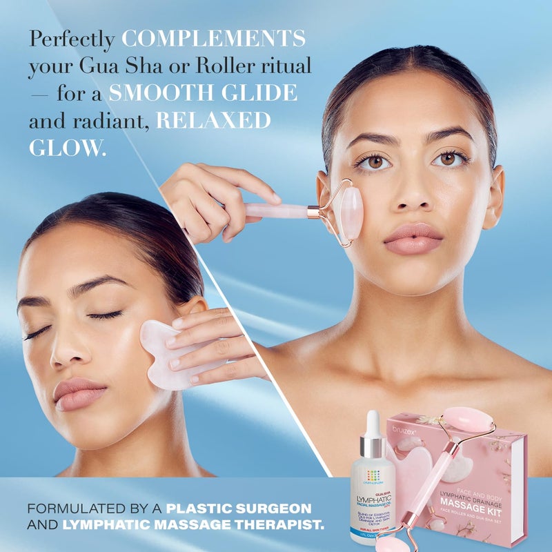Bruizex Lymphatic Drainage Oil for Face & Neck Massage, Coconut & Jojoba Oil for Skin Facial Oil for Gua Sha or Jade Roller, Boosted with Vitamins E & C, Hyaluronic Acid & Retinol - 1 Fl Oz - Image 4