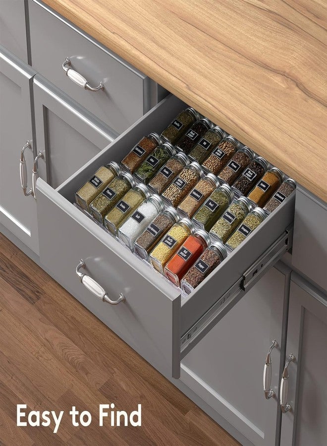 Delavala Spice Drawer Organizer with 60 Spice Labels, Acrylic Seasoning Organizer Rack, Clear Spice Rack Tray, Kitchen Seasoning Jars Drawers Insert - Image 3