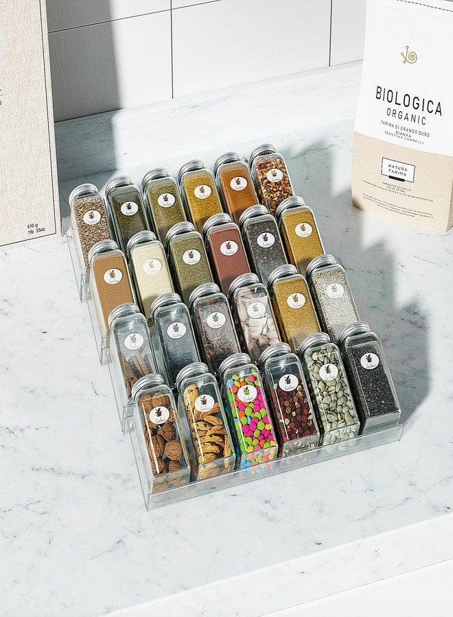 Delavala Spice Drawer Organizer with 60 Spice Labels, Acrylic Seasoning Organizer Rack, Clear Spice Rack Tray, Kitchen Seasoning Jars Drawers Insert - Image 2
