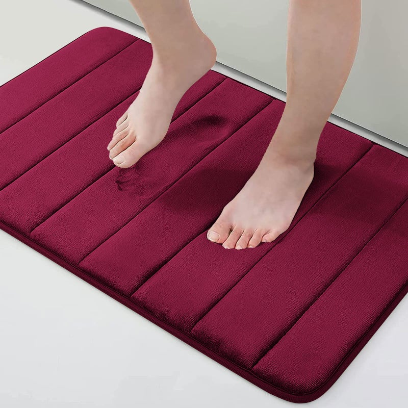 Buganda Memory Foam Bath Mat 24 x 16 Ultra Soft and NonSlip Bathroom Rugs Water Absorbent and Machine Washable Bath Rug for Bathroom Shower and Tub Burgundy