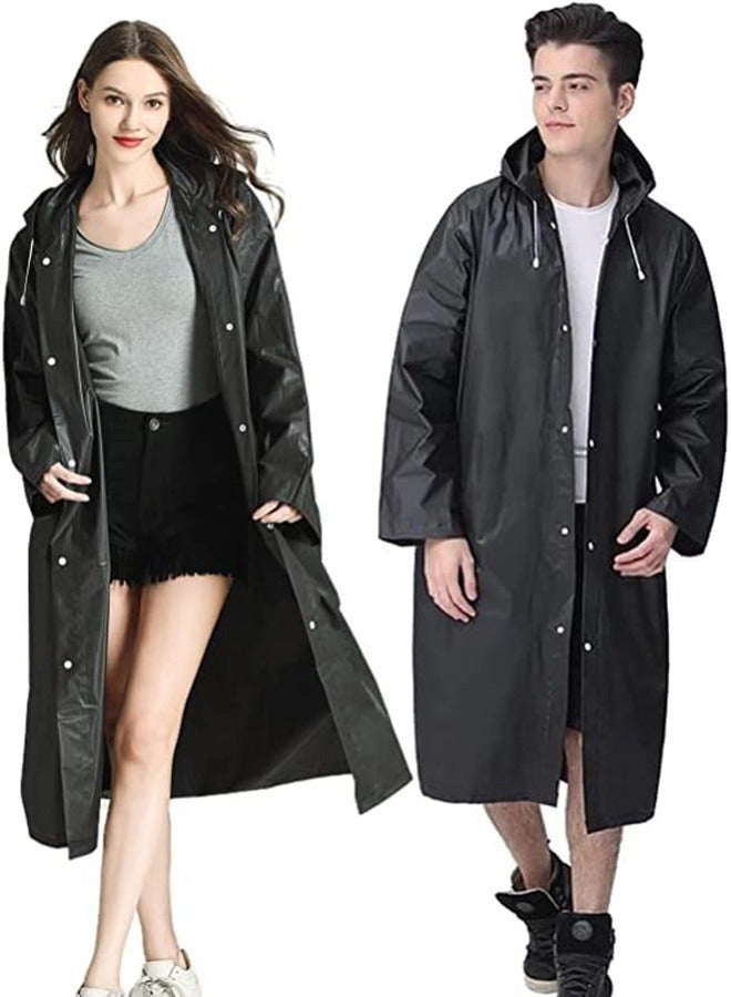 Generic Reusable Rain Coats for Adults, Thickened Transparent Light Rain Jacket with Hood and Elastic Cuffs, EVA Ponchos for Men and Women, Ideal for Family Fishing and Travel (Black)  - Image 1