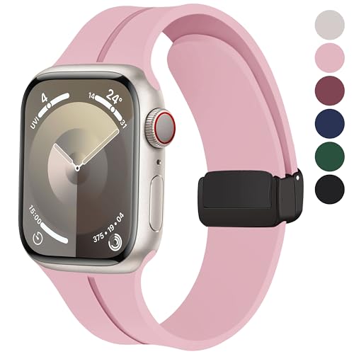 Fullmosa Magnetic Buckle Strap Compatible with Apple Watch Strap 41mm 40mm 38mm,Silicone Apple Watch Band for iWatch SE3/2/1 Series 11 10 9 8 7 6 5 4 3 2 1,Pink[Watch NOT Included] - Image 1
