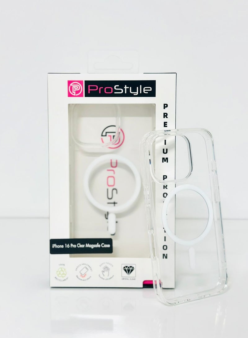 بروستايل جراب MagSafe الشفاف لهاتف iPhone 16 Pro، نحيف، مقاوم للاصفرار، ومقاوم للخدش، وغطاء واقٍ شفاف للغاية - Image 2