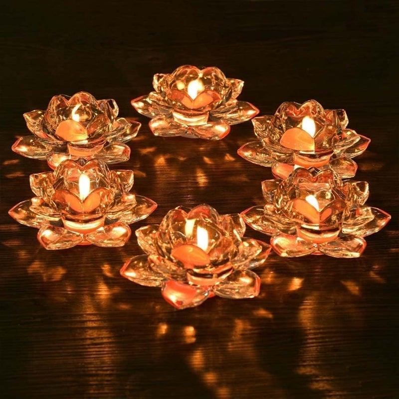 NVRA NVRA Premium Exquisite Glass Lotus Flower Diya for Puja Special Ocassions Set of Akhand Diya for Diwali Pooja Festivals Other Religious Rituals Crystal TeaLight Candle Holder Home Decor 1  - Image 4