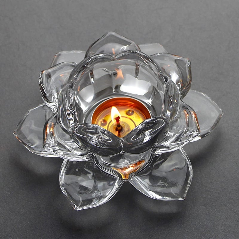 NVRA NVRA Premium Exquisite Glass Lotus Flower Diya for Puja Special Ocassions Set of Akhand Diya for Diwali Pooja Festivals Other Religious Rituals Crystal TeaLight Candle Holder Home Decor 1  - Image 1