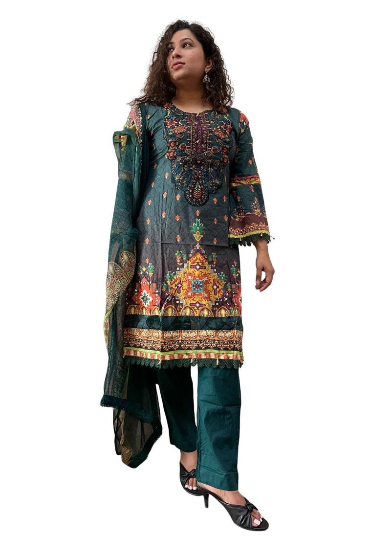 THE BLING STUDIO - 3 pc Ethnic Suit set-Teal - Image 1