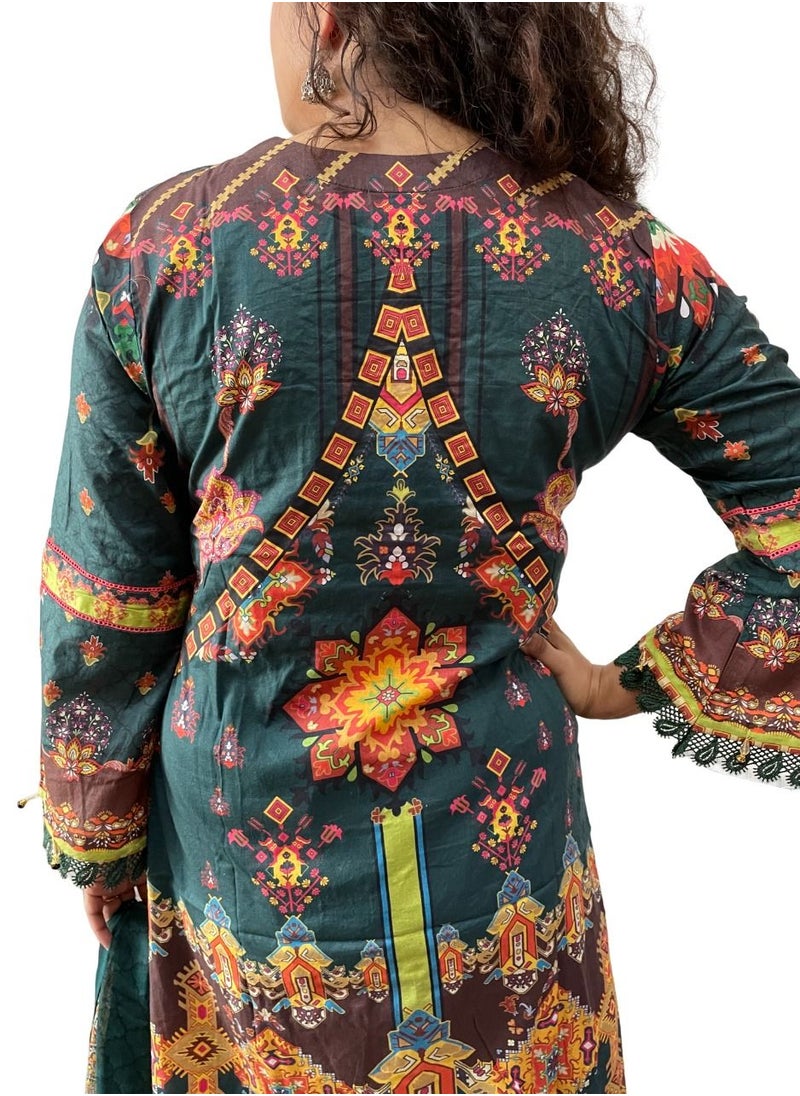 THE BLING STUDIO - 3 pc Ethnic Suit set-Teal - Image 1