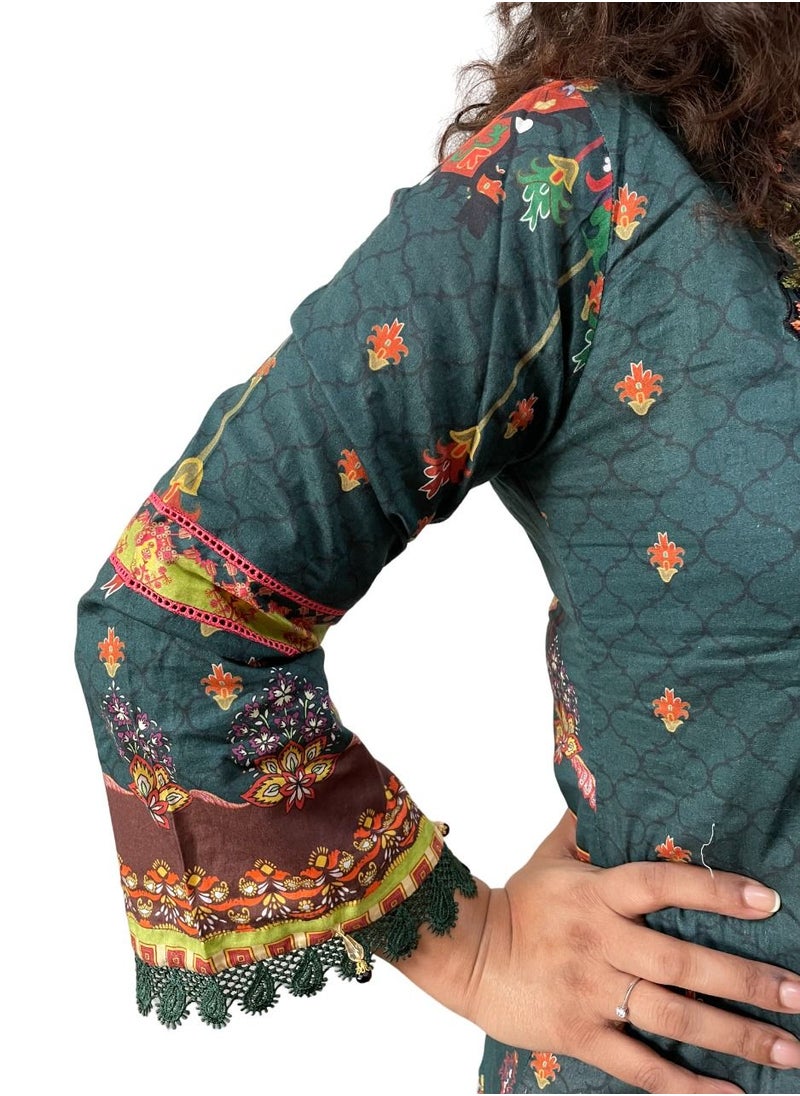THE BLING STUDIO - 3 pc Ethnic Suit set-Teal - Image 1