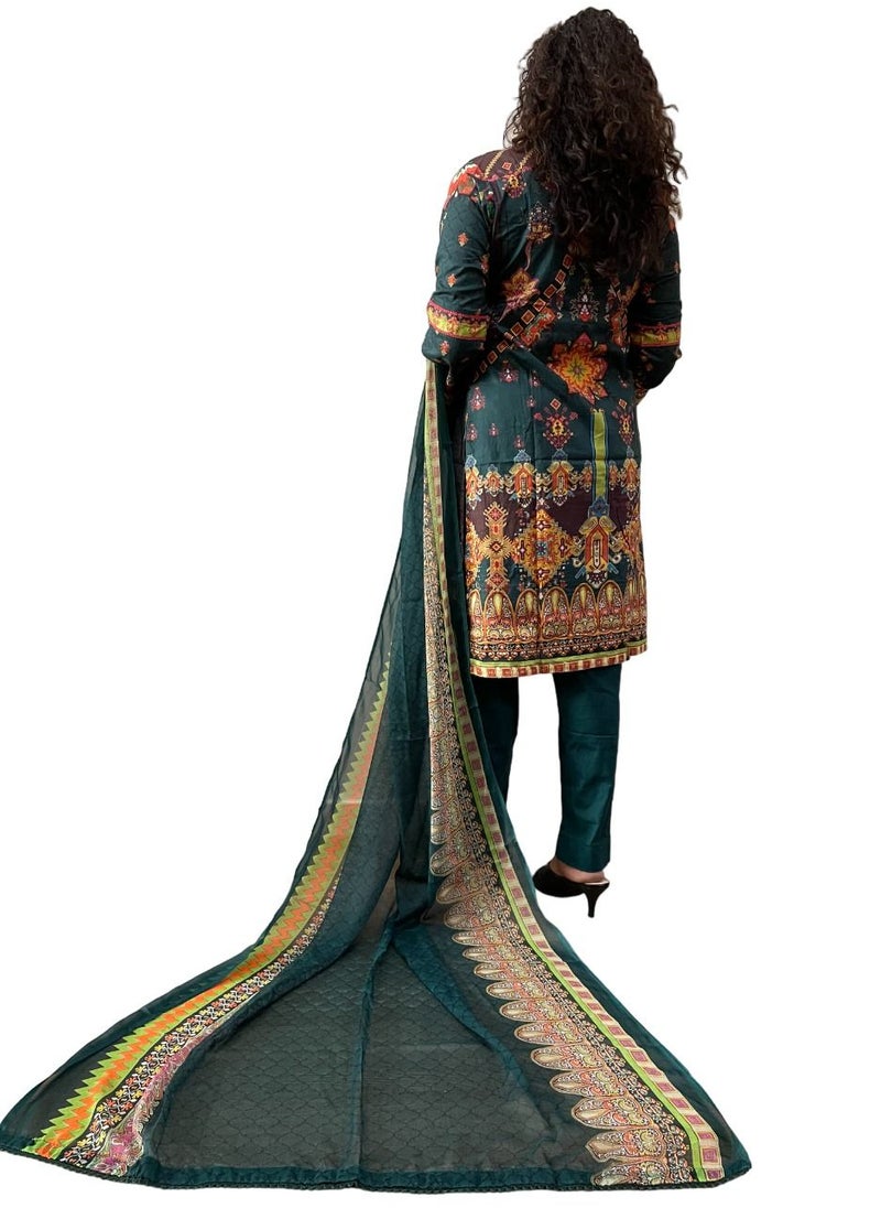 THE BLING STUDIO - 3 pc Ethnic Suit set-Teal - Image 1