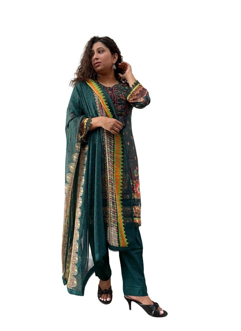 THE BLING STUDIO - 3 pc Ethnic Suit set-Teal - Image 1