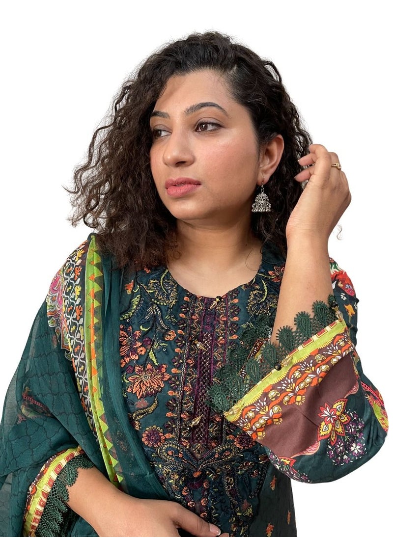 THE BLING STUDIO - 3 pc Ethnic Suit set-Teal - Image 1