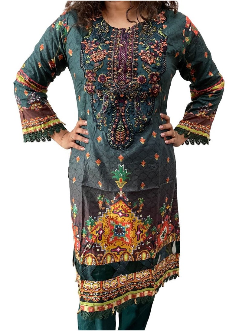 THE BLING STUDIO - 3 pc Ethnic Suit set-Teal - Image 1